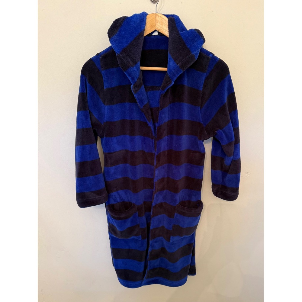 Tucker + Tate Hooded Robe Kids 10/12 Blue Excellent Striped Fleece Sleepwear